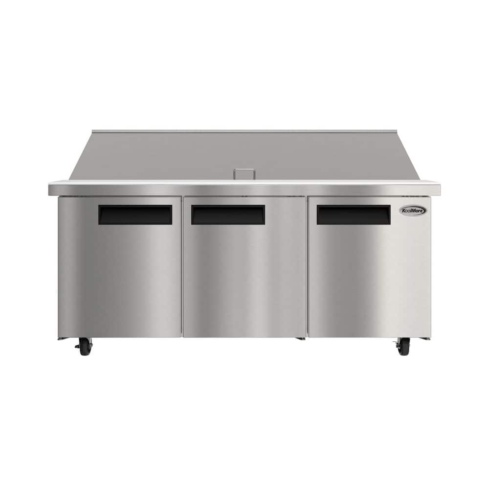 70 in. Commercial 3-Door Refrigerated Salad Swich Prep Table, 30 Pans 22 cu. ft. of Storage in Stainless-Steel