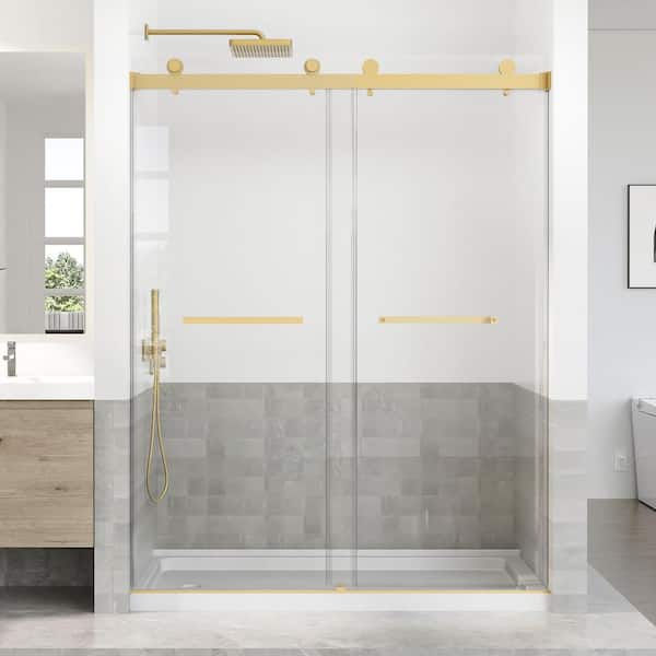 56-60 in. W x 76 in. H Double Sliding Frameless Shower Door in Brushed Gold Finish with 5/16 in. (8 mm) Tempered Glass