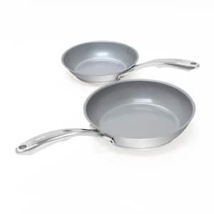 Induction 21 Steel 2-Piece Stainless Steel Ceramic Nonstick Frying Pan Set in Brushed Stainless Steel