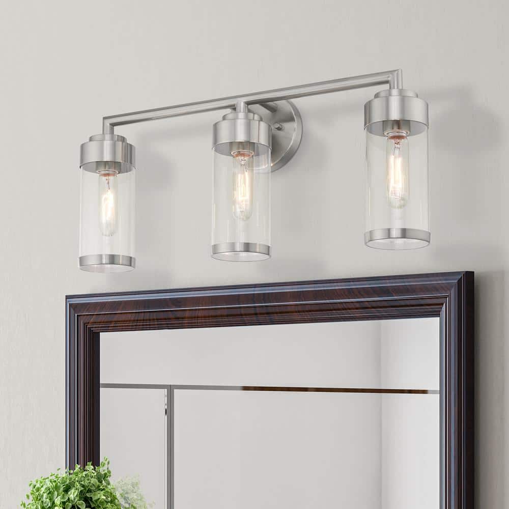 Hillcrest Brushed Nickel 3-Light Bath Vanity with Clear Glass