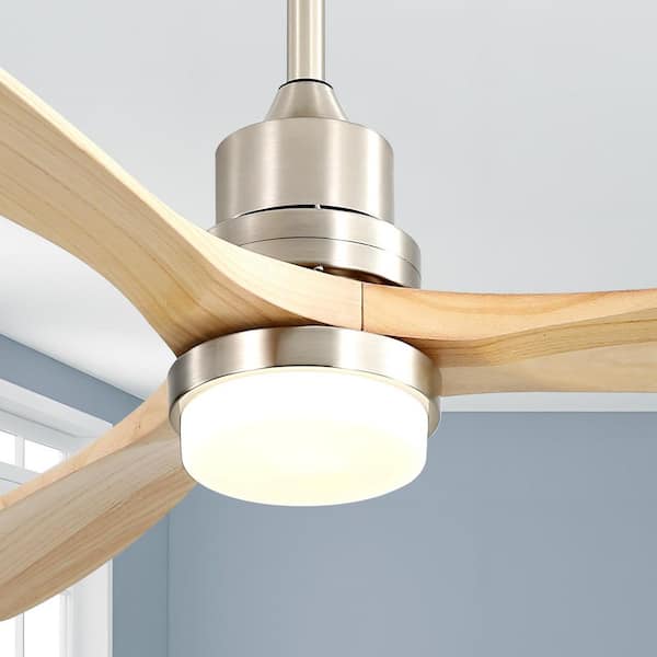 Sofucor 52 in. LED Indoor/Outdoor Dimmable Brushed Nickel Solid Wood Blade Ceiling Fan with 6-Speed Remote Control