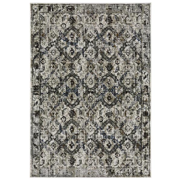 Galleria Charcoal 6 ft. x 9 ft. Oriental Medallion Distressed Polyester Indoor Area Rug