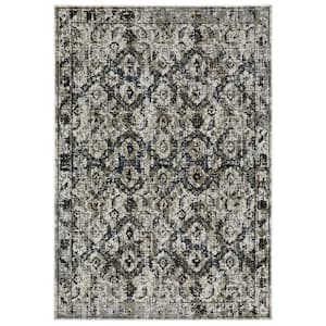 Galleria Charcoal 8 ft. x 11 ft. Oriental Medallion Distressed Polyester Indoor Area Rug