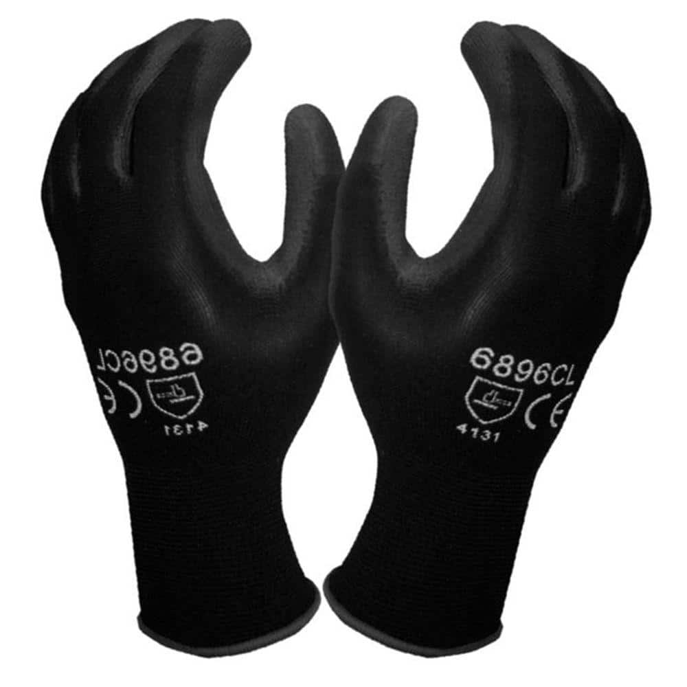 Black PU Coating Glove Size M Large Nylon Polyster Work Multipurpose Glove 