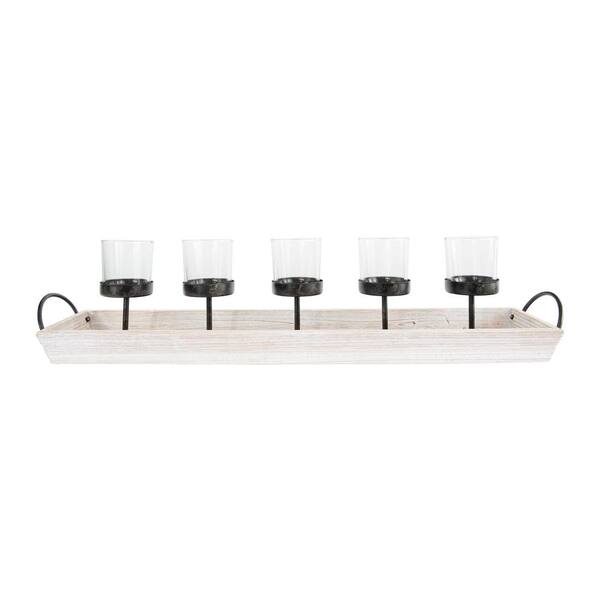 Storied Home Off-White Metal Votive Candle Holder (Set of 5 on Wood Tray)
