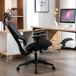 Nylon Mesh Swivel Office Chair Computer Chair Desk Chair with 4D Adjustable Armrests and Retractable Ottoman in Black