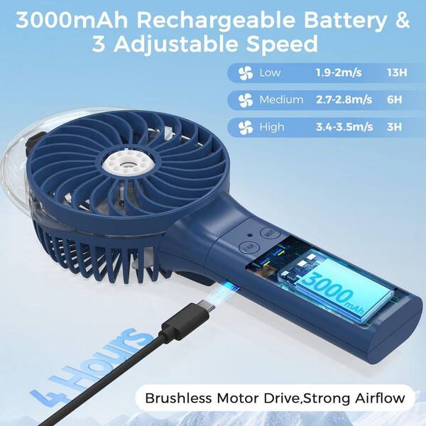 Justincity Portable Handheld Misting Fan 3000mAh Foldable Mini