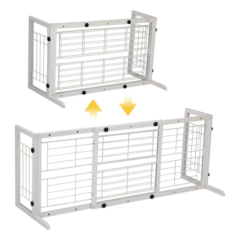 Adjustable White Pine Freestanding Dog Gate with Wire Mesh