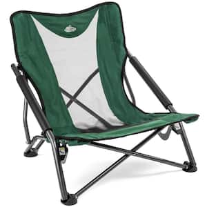 Low Profile Folding Aluminum Camping Chair for Beach, Picnic, Barbqeues, Sporting Events with Carry Bag, Green