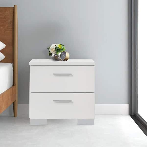 HOME IMPORTS EMPORIUM White/Chrome 2 Drawer 23.25 in. W Nightstand with Sturdy Hardware and Ample Storage
