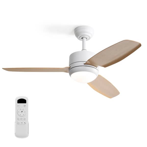 Sofucor 46 in. Indoor Integrated LED White Ceiling Fan With Light Kit and Remote Control, Reversible Motor