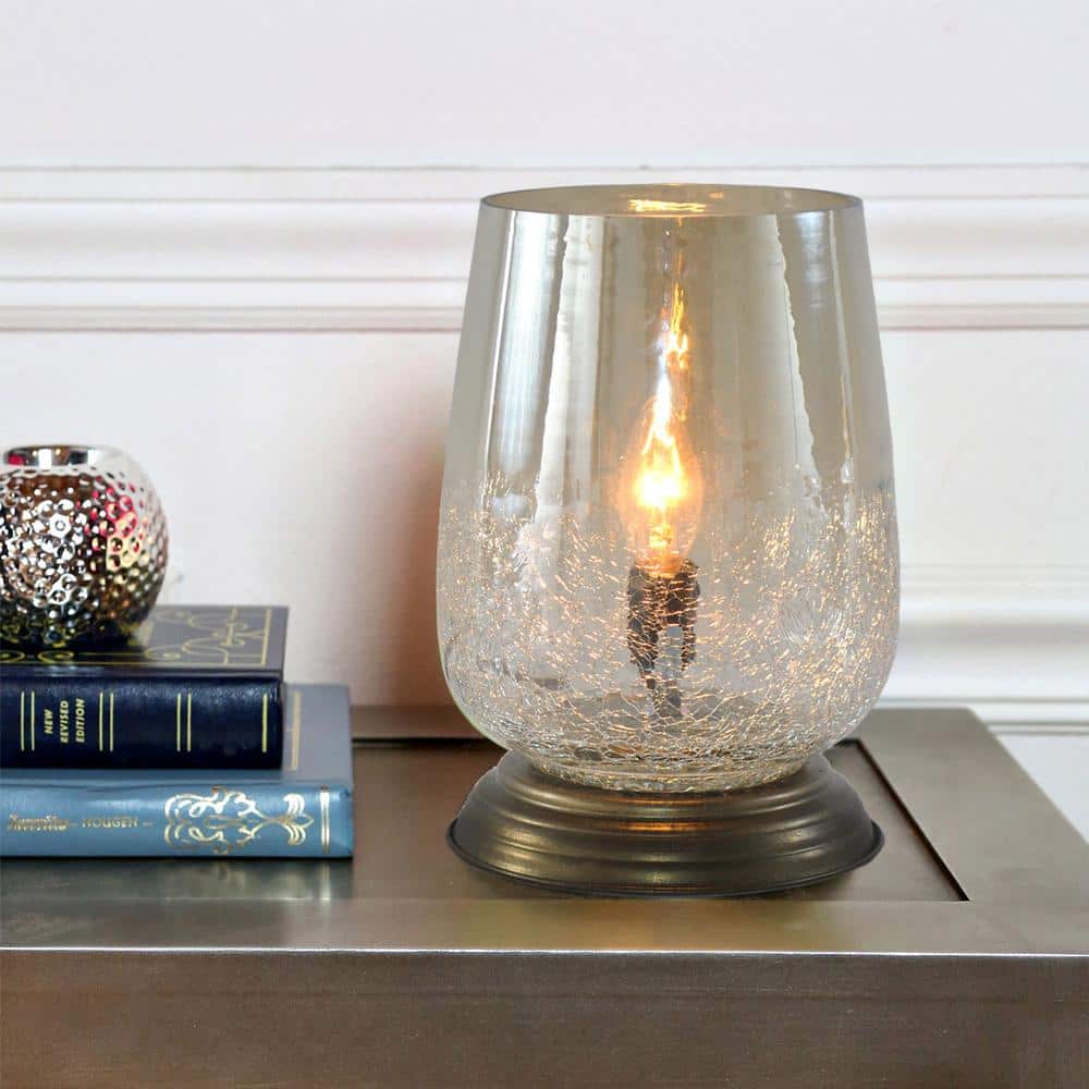 Bronze Stacked Base Table Lamp with Smokey Taupe Glass Shade