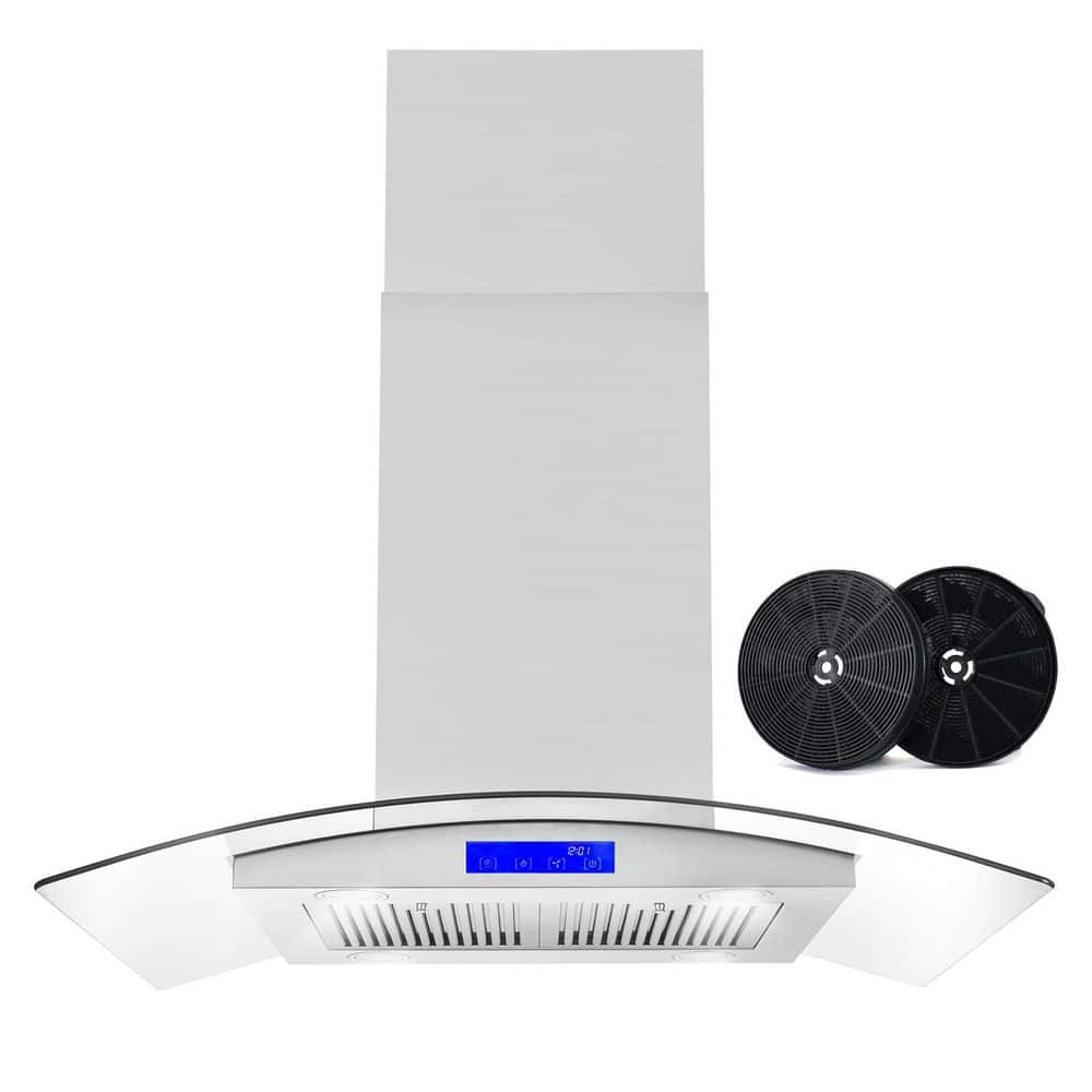Cosmo 36 in. Ductless Island Range Hood in Stainless Steel with LED Lighting and Carbon Filter Kit for Recirculating, Silver