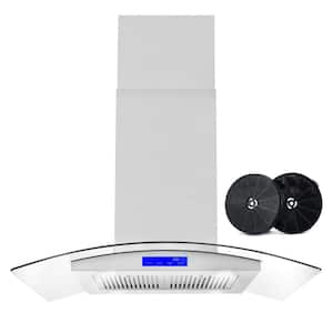 36 in. Ductless Island Range Hood in Stainless Steel with LED Lighting and Carbon Filter Kit for Recirculating