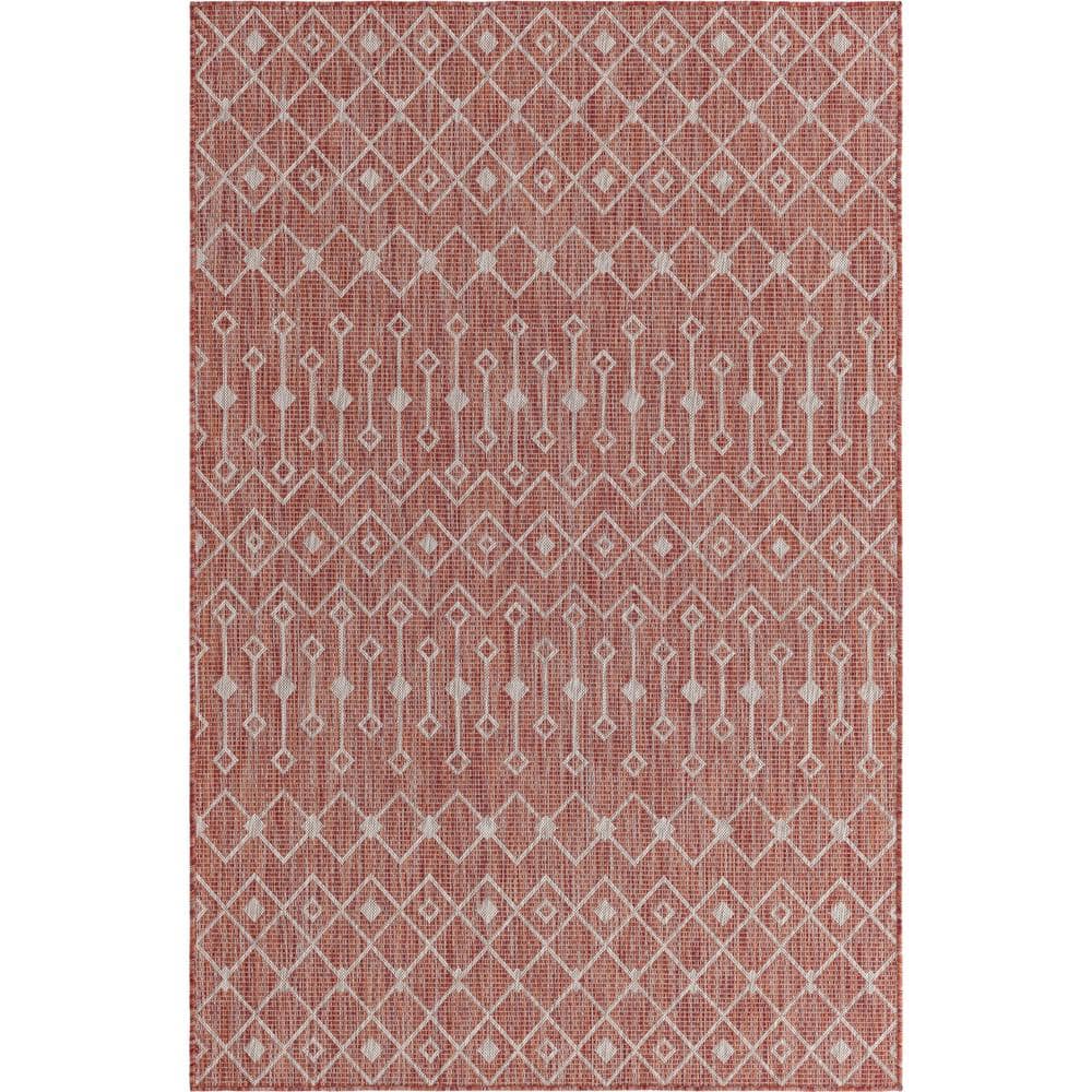 Rust Red/Gray Tribal Trellis Outdoor 5 ft. x 8 ft. Area Rug price history on PriceWatchPro