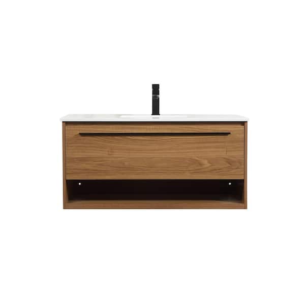 Unbranded Timeless Home 18 in. W x 40 in. D x 19.7 in. H Bath Vanity in Walnut Brown with Ivory White Engineered Stone Top