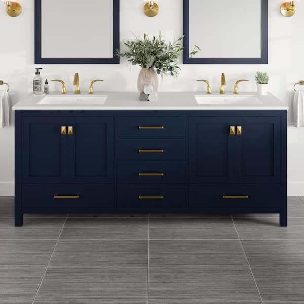 Eviva Aberdeen 78 in. Double Sink Blue Bath Vanity with White Carrara Quartz Top (Assembled)