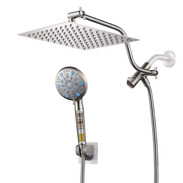 9-Spray Wall Mounted Dual Shower Head & Handheld Shower Head w/ Filter 2.5GPM 8 in. Fixed Shower Head in Brushed Nickel