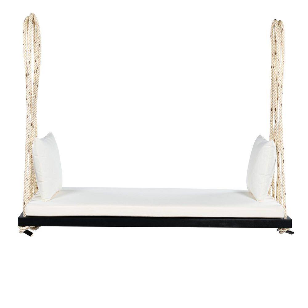 Patio Wooden Swing Chair,Hanging Porch Swing Bench with Cushion&Pillow,10.8Ft Hemp Ropes for Garden,Backyard,Lawn,Black price history on PriceWatchPro