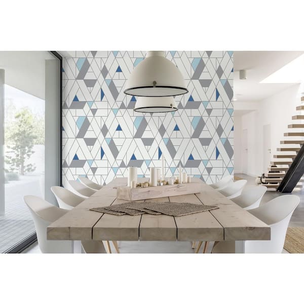 Kaleidoscope Blue And Grey Vinyl Peel & Stick Wallpaper Roll (Covers 30.75 Sq. Ft.)