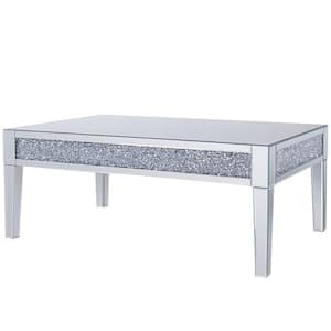 49 in. Silver Large Rectangle Glass Coffee Table with Faux Crystals Inlay Wood