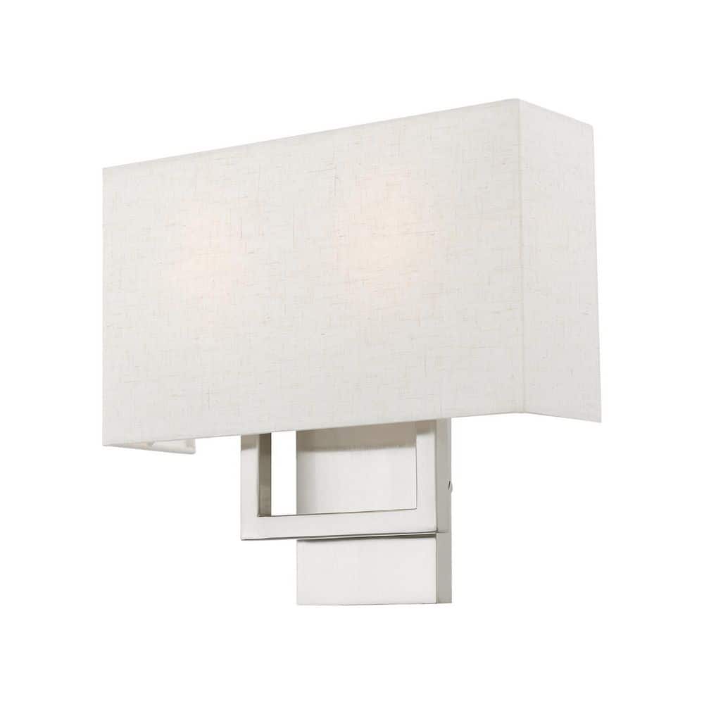 Prithchard 13 in. 2-Light Brushed Nickel ADA Sconce with Oatmeal Color Fabric Shade price history on PriceWatchPro
