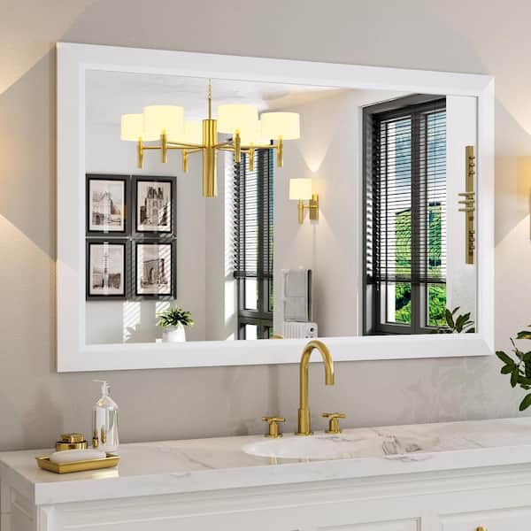 Apmir 48 in. W x 36 in. H Rectangular Aluminum Alloy Framed and Tempered Glass Wall Bathroom Vanity Mirror in Matte White