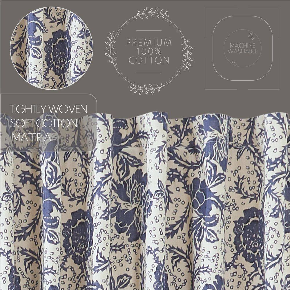 Navy Floral Cotton Rod Pocket Window Panels, 63x36, Set of 2
