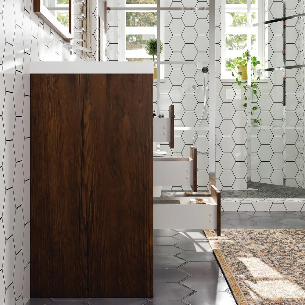 Lugano 36" Rosewood Modern Bathroom Vanity with White Acrylic Top