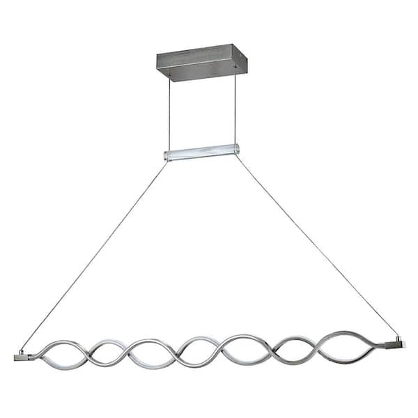 Unbranded LE9721 36-Watt 2 Lights Brushed Nickel Finish Wave Integrated LED Pendant Light