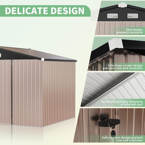 Sizzim 10 ft. W x 8 ft. D Brown Outdoor Metal Storage Shed