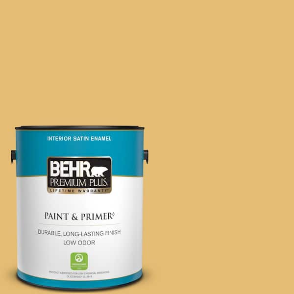 BEHR PREMIUM PLUS 1 gal. #PMD-96 Wild Wheat Satin Enamel Low Odor Interior Paint & Primer