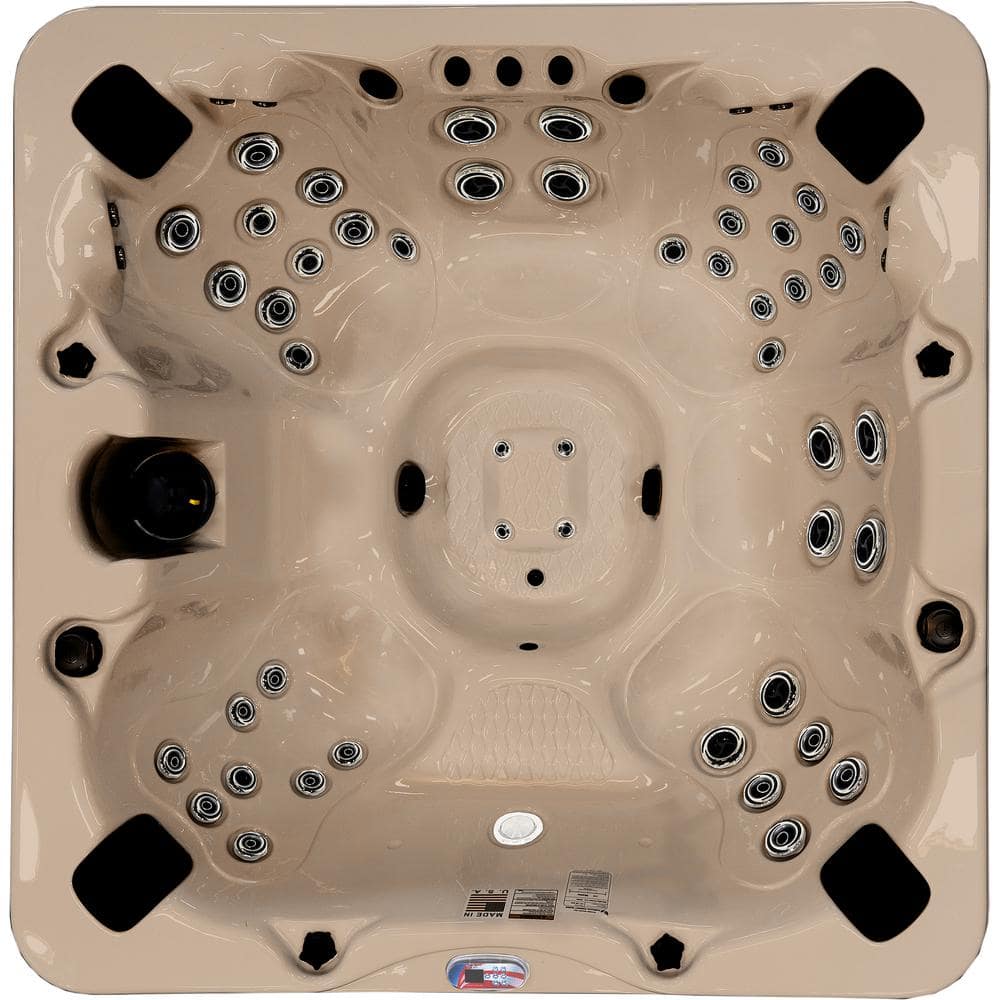 7-Person Champagne Acrylic Bench Spa with LED Waterfall