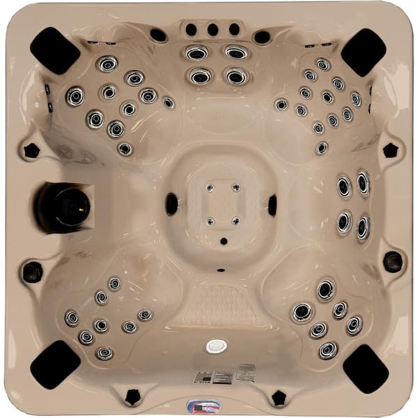 American Spas 7-Person 56-Jet 240-Volt Premium Acrylic Bench Spa Standard Hot Tub with Bluetooth Sound System and LED Waterfall