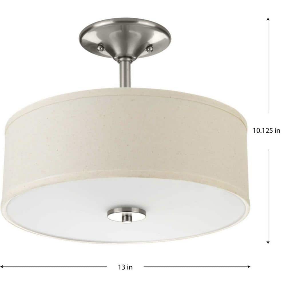 Brushed Nickel Glass Drum Semi-Flush Ceiling Light