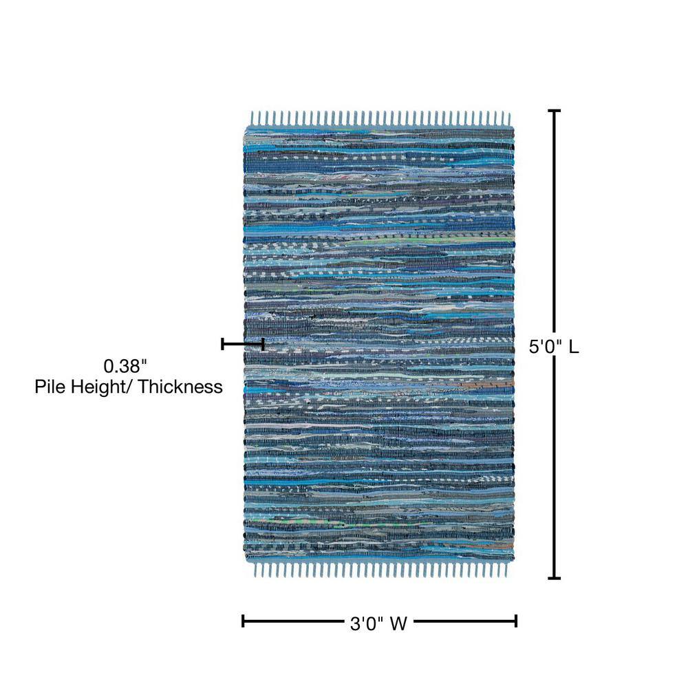 Handmade Blue Striped Cotton Flat Woven Area Rug