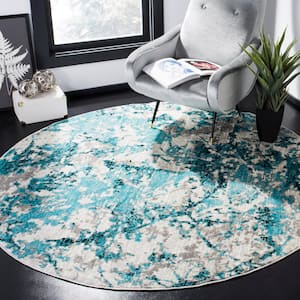 Skyler Blue/Ivory 4 ft. x 4 ft. Round Abstract Area Rug