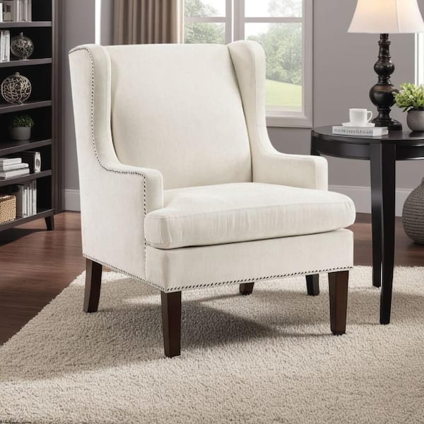 Rossana Beige and Brown Polyester Arm Chair with 4 Legs Base Style