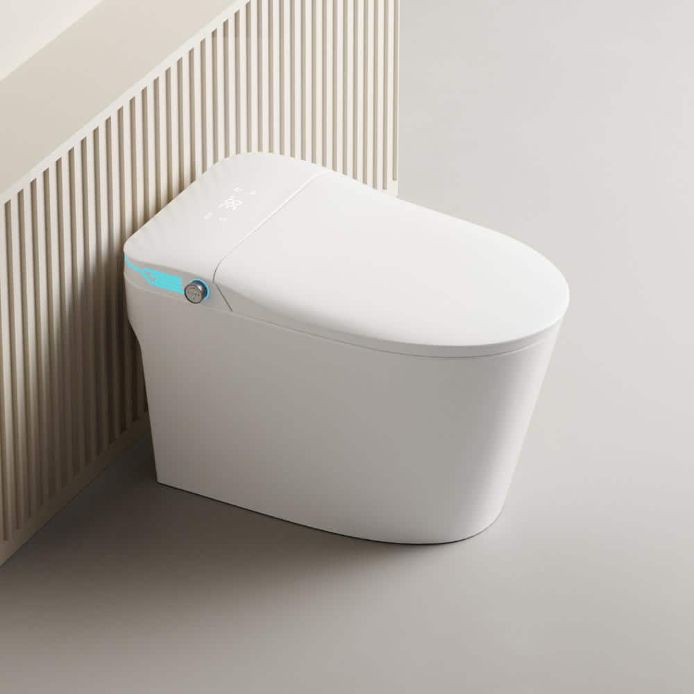 Elongated White Ceramic Smart Bidet Toilet with Heated Seat and Voice Control