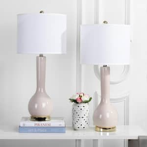 Mae 30.5 in. Light Grey Long Neck Ceramic Table Lamp with Off-White Shade (Set of 2)