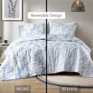 Aria 3-Piece Blue Floral Microfiber King/Cal King Reversible Comforter Set