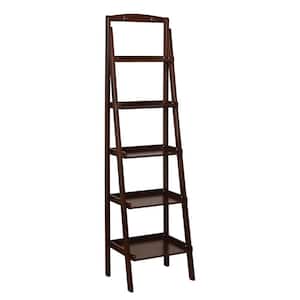 Nicole 70.87 in. Espresso Wood 5-shelf Ladder Bookcase with Open Back