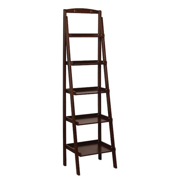 Furniture of America Nicole 70.87 in. Espresso Wood 5-shelf Ladder Bookcase with Open Back