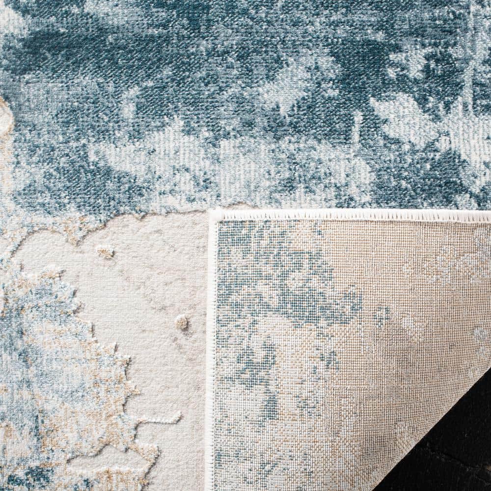 Abstract Beige & Turquoise 24"x10" Synthetic Easy-Care Runner Rug