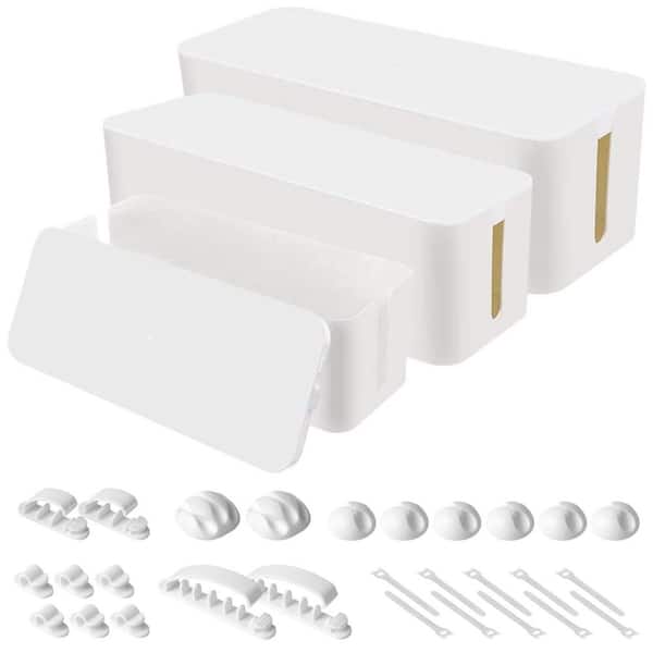 Lukyamzn Cable Organizer Box Set of Three Power Cord Holder Surge Protector White