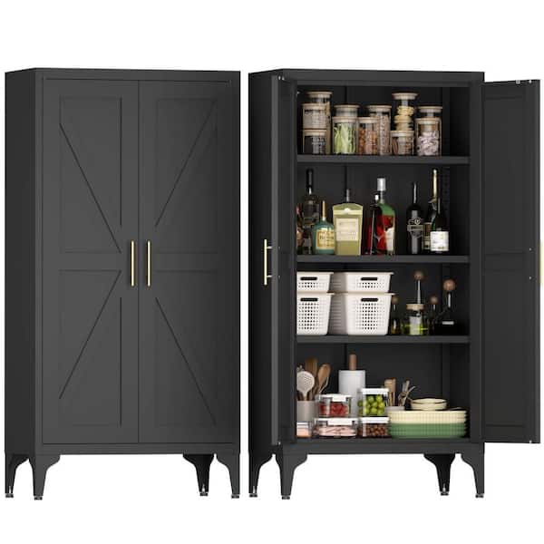 Metal Adjustable Shelf Storage Cabinet - 2-Door Kitchen Pantry for Home and Office in Black
