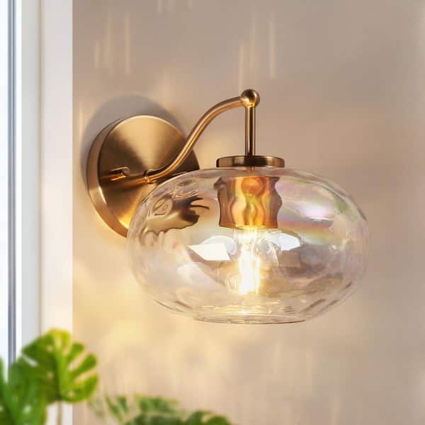 LNC Chrysaorican 1-Light Plating Brass Wall Sconce with Iridescent Glass Globe and No Bulb Included