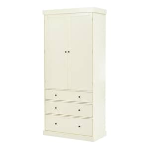 35 in. W x 17.7 in. D x 77 in. H in Cream MDF Ready to Assemble Kitchen Cabinet with 3 Adjustable Shelves and 3-Drawers