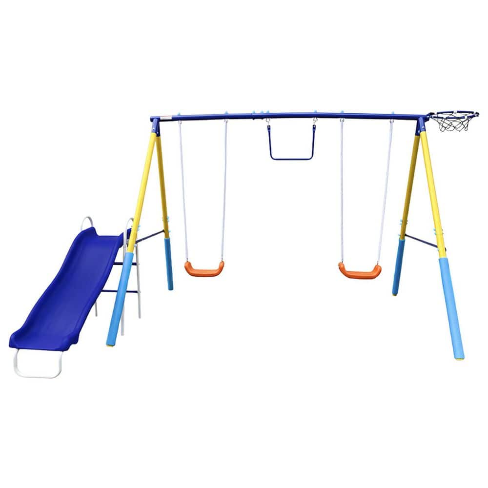 5-in-1 Swing Set + Blue + [Outdoor Playset] + 1-Pack : Slide, 2 Swing Seats, Basketball Hoop & Trapeze Bar price history on PriceWatchPro