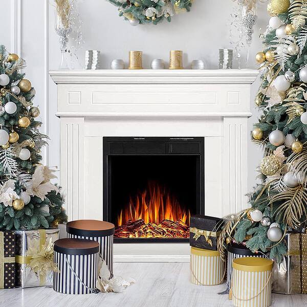 Unbranded - 43 in. Freestanding Wooden Surround Electric Fireplace in Cream with Remote Control
